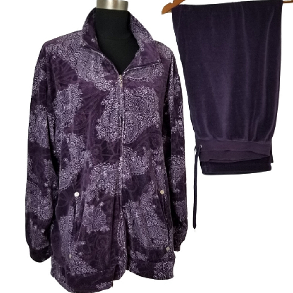 Jane Ashley plus size 2X purple velour jogger jacket and pant set